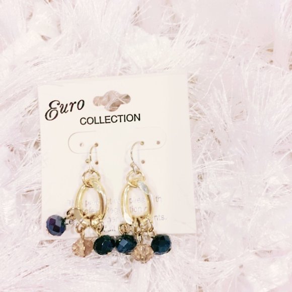 Jewelry - Gold Tone Black Beaded Earrings NWT